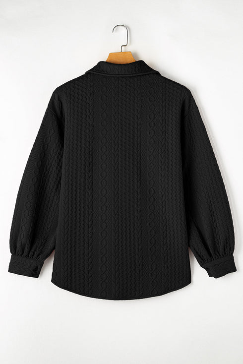 Cable Texture Button Front Puff Sleeve Shacket